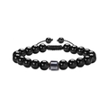 Detail of adjustable black beaded bracelet with hematite cylinder and woven cord - Bright Black