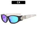 Y2K futuristic sports sunglasses with black frames and purple-blue gradient lenses - Black Frame Green Mirror Lens