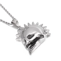 Retro hip-hop skull pendant in silver finish with matching steel twisted chain - Spiky Mohawk Skull (KP33392-D)