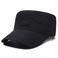 Men's black flat top military cap with sports embroidery for outdoor sun protection - Adjustable / Black