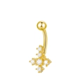 Golden belly button ring with a cross pendant inlaid with sparkling cubic zirconia - Cross Style K-965