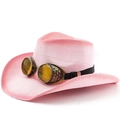 Pink woven western cowboy hat featuring steampunk goggles on a clean white background - M (56-58cm) / White Pink Spray
