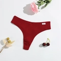 Red ribbed cotton thong for women with high-cut design and elastic breathable fabric - Burgundy