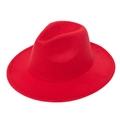 Classic red wide brim western fedora hat with wool felt texture and decorative stitching - M (56-58cm) / Red