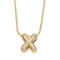 Sparkling gold necklace with X-shaped pendant pave-set with cubic zirconia stones - Letter X