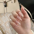 French tip almond press-on nails in nude with crystal rhinestone accent for women - By1542 Linxia Qingfeng / Glue Type