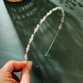 Minimalist silver leaf headband featuring white pearls and star-shaped bead accents - Silver Star Bow Pearl