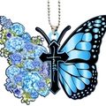 Detailed acrylic butterfly ornament with faith cross and blue floral patterns on wing - Blue Floral Style / Thickened
