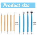 Clay sculpting tools and nail dotting pens set with 13cm wooden and blue plastic handles - 9-piece Set Style A (blue Ball Stick + Wooden Rhinestone Pen)