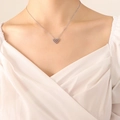 Silver-plated heart-shaped bead pendant necklace set with elegant minimalist metallic chain - Steel Color Necklace Only (Without Earrings)