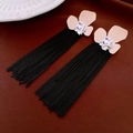 Elegant gold flower tassel earrings with sparkling cubic zirconia and black metal fringe - Gold Petal Black Chain Tassel (31#)