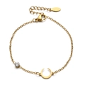 Minimalist gold stainless steel bracelet featuring a crescent moon charm and clear gemstone - Moon Style (XN431-7)