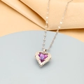Collana elegante con ciondolo a cuore viola in argento, ali e cristalli lucenti - Argento