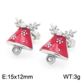 Pendientes de campana navideña en esmalte rojo con astas de reno y cristal brillante - Pendientes Color Acero (KE117965-GC)