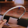 Close-up of handmade beaded headband with clear crystal beads and silver wire finish - 11# White Rhinestone Headband