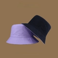 Detail of reversible sun hat showing purple and black cotton fabric texture with wide brim - M (56-58cm) / Light Purple & Black