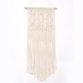 Handmade beige cotton macrame wall hanging tapestry with wooden pole and tassels - Bolin Tapestry