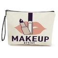 Trousse à maquillage en lin avec motif rouge à lèvres violet et dragonne noire - Illustration Gloss (xy-088-5)