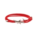 Detailed shot of red woven rope bracelet featuring a polished silver airplane metal clasp - Shark / Red