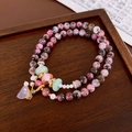 Handmade beaded bracelet with pink rhodonite beads and a purple heart charm - 21# Bracelet-Pink-Black (Double Rhodonite Heart)