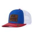 Red white and blue breathable mesh trucker hat with leather patch on the front - Red Blue+White