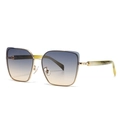 Modern square metal sunglasses with gradient lenses and textured temples in 45-degree view - Tea / Blue