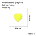 Detail view of 11mm copper gold plated heart bead with yellow enamel and 1.6mm hole - Neon Yellow (PT0058)