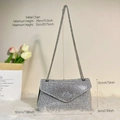 Elegant silver rhinestone envelope clutch bag with adjustable metal chain strap - Style 4 Silver