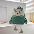 Cute canvas toddler backpack in green and beige with 3D rabbit ears and legs - Style 2 / Green