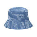 Unisex distressed denim bucket hat with vintage frayed texture and sun protection - Blue