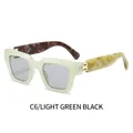 Square light green frame sunglasses with black grey lenses and marble pattern temples - Light Green Frame Grey Lens