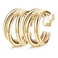 Minimalist gold geometric non-pierced clip earrings with soft anti-pain pads - Gold Multi-Layer Hoop