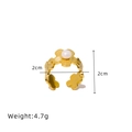 Gold flower-shaped ring with white pearl center, adjustable open design, 2cm size - Flower Shape