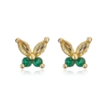 Detail of gold butterfly stud earrings set with yellow and green gemstones - Gold Olive Green & Green Zircon