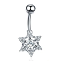 Detailed view of silver stainless steel belly ring with sparkling zircon star pendant - Steel Hollow Star-JE0055