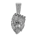Silver lion head pendant with crown and rhinestones on a long cuban chain link - Pendant Only / Silver