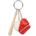 Mini baseball keychain set with red glove, white ball, and wooden bat accessory - 3-in-1 3.5cm Ball / Red