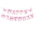 Striscione Happy Birthday rosa con fiocchi e farfalle per decorazioni di compleanno - Banner Happy Birthday con Fiocco
