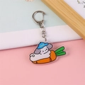 Cute acrylic puppy on carrot keychain charm with cool hat and silver metal clasp - Dog on Carrot