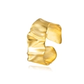 Minimalist 925 sterling silver open ring in gold finish with irregular pleated texture - Adjustable Open / Gold Color