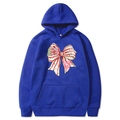 Dark blue Christmas hoodie with festive bow print and reindeer tree patterns - Blue
