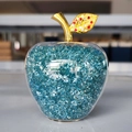 Elegant transparent crystal apple ornament with blue filler and golden diamond leaf - Width 6cm Height 7.3cm / Blue