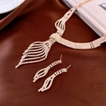 Golden geometric necklace and earrings set with sparkling zircon on silk background - Gold Tassel Densely Diamond Inlaid / Gold