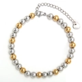 Adjustable stainless steel mixed color bead bracelet with heart pendant and lobster clasp - 6mm / Two-tone Gold Silver