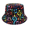 Bob réversible avec imprimés de notes de musique colorées sur toile noire protectrice - M (56-58cm) / Imprimé Notes de Musique