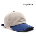 Vintage corduroy baseball cap in beige and royal blue color block design for outdoors - Sapphire Blue