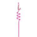 Pink spiral plastic straw featuring a festive red and white candy cane topper decoration - Candy Cane / Pink