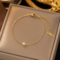 Minimalist single diamond titanium steel necklace in gold finish with lobster clasp - Bracelet / Gold