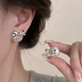 Eleganti orecchini a fiocco argento con perle bianche, stile vintage francese di lusso - Argento (Perla Bianca)