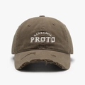 Distressed olive cotton baseball cap with Barbraela Proto embroidery and ripped brim - Dark Khaki
